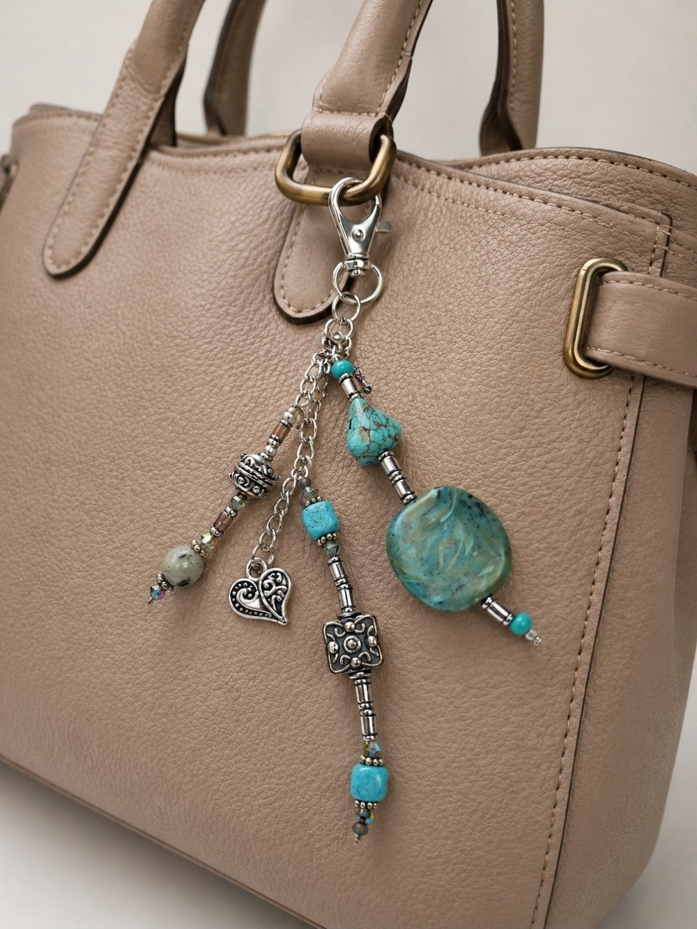 Turquoise Beaded Bag Charm Keychain